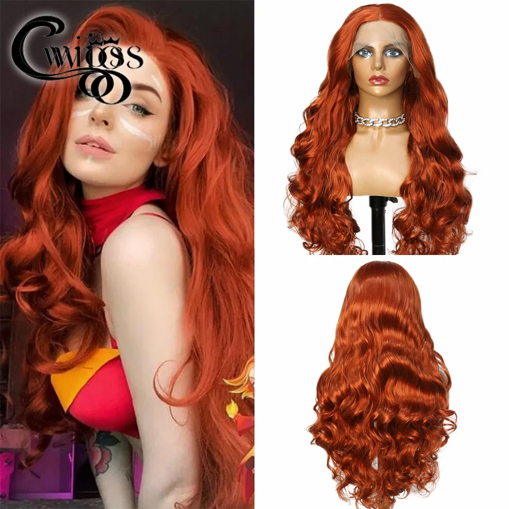 

Body Wave Orange Ginger Color Transparent 13X4 Lace Front Synthetic Wigs For Black Women Drag Queen Party Preplucked