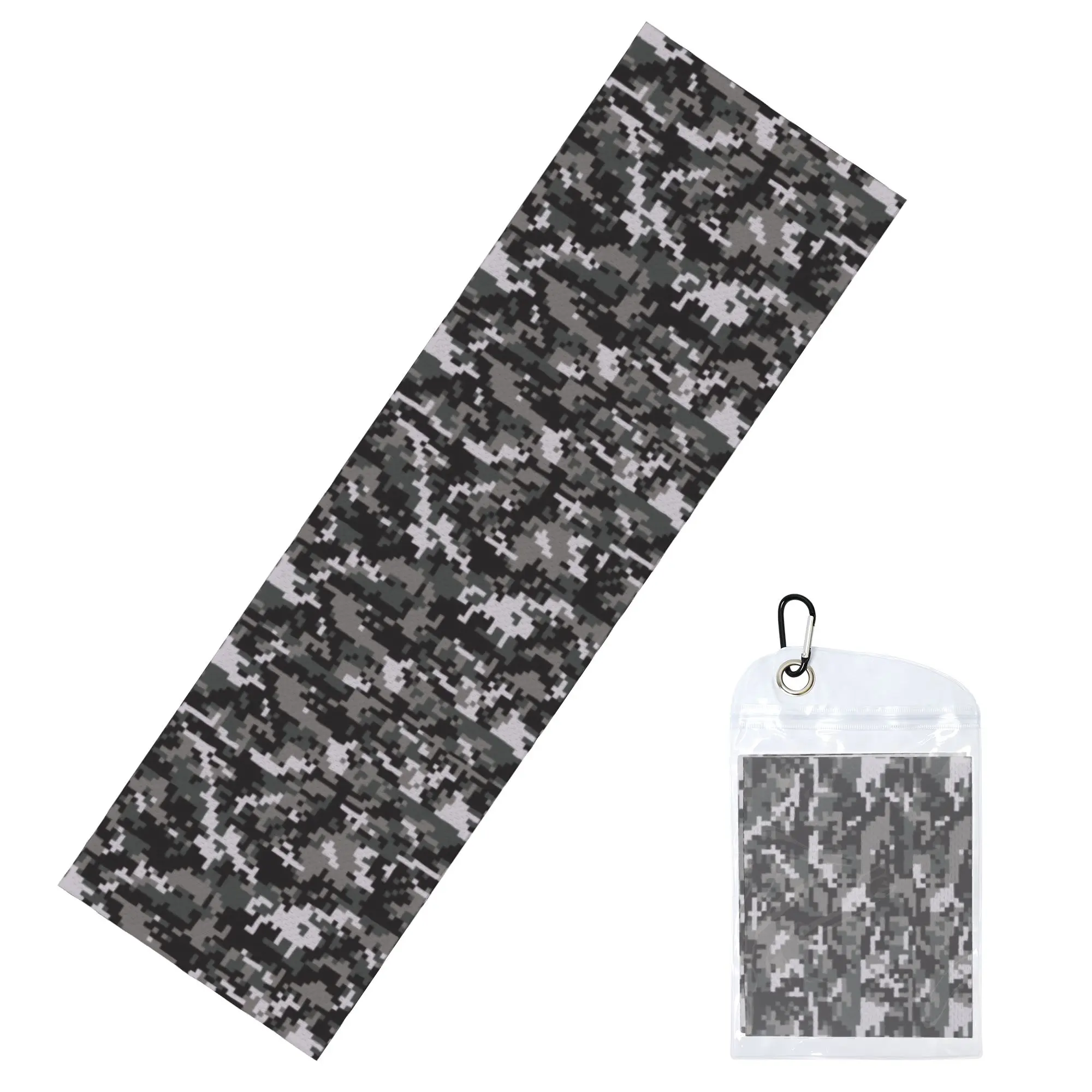 Black and Gray Digital Camouflage Cold Exercise Towel Face Towel Quick Dry Army Camo Beach Breathable Cold Towel