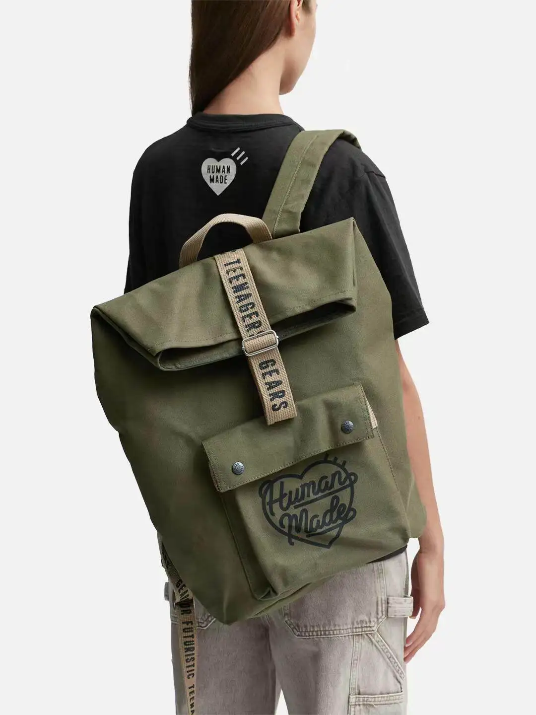

Human Made Japanese Street Retro Tote Special Agent Uniform Military Men's and Women's Thick Canvas Fabric Backpack
