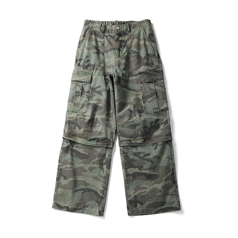 

25SS Japanese Retro Washed Multi Pocket Camouflage Work Pants Men's Trendy Loose Straight Wide Leg Casual Pants