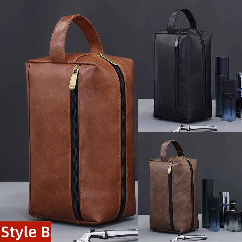 Männer Leder Reise Lagerung Tasche Business Rasieren Kosmetik Tasche Tragbare Kulturbeutel Große Kapazität Organizer Handheld Kulturbeutel