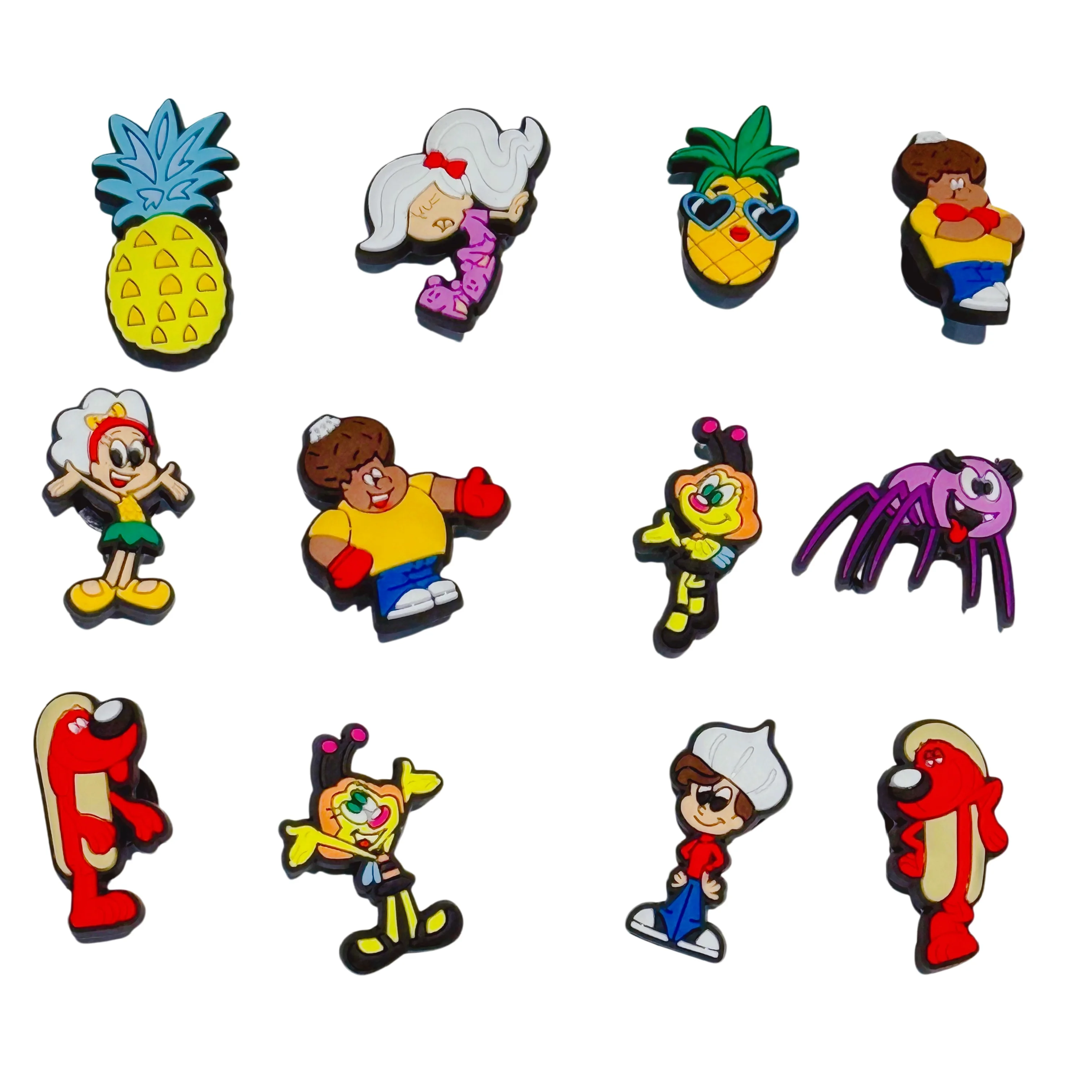 1-12Pcs Adorable Boys Shoe Accessories Bees Pineapple Comic PVC Shoes Buckle Charms For Wristbands Kids Gift