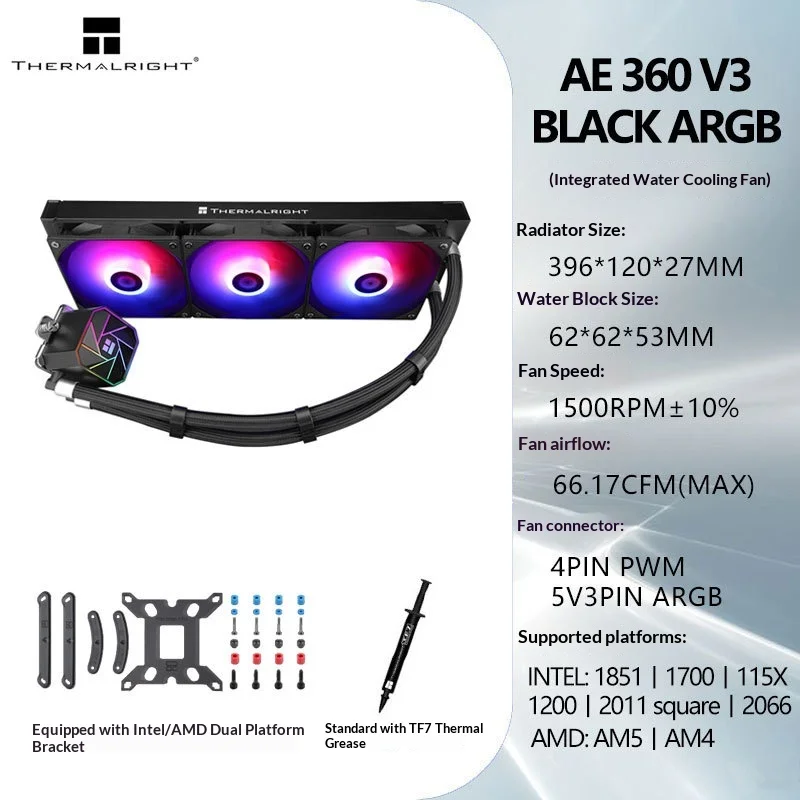 Thermalright AQUA ELITE 360 WHITE ARGB V3, 1600W Color Halo Pump, Stably-FDB Bearing for CPU Liquid Cooler
