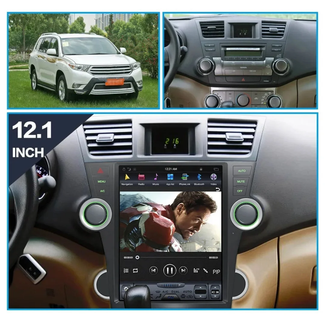 

12.1 Inch Android 13 Tesla Screen Car Radio For Toyota Highlander 2009-2013 GPS Navigation 2 Din Stereo Multimedia Player