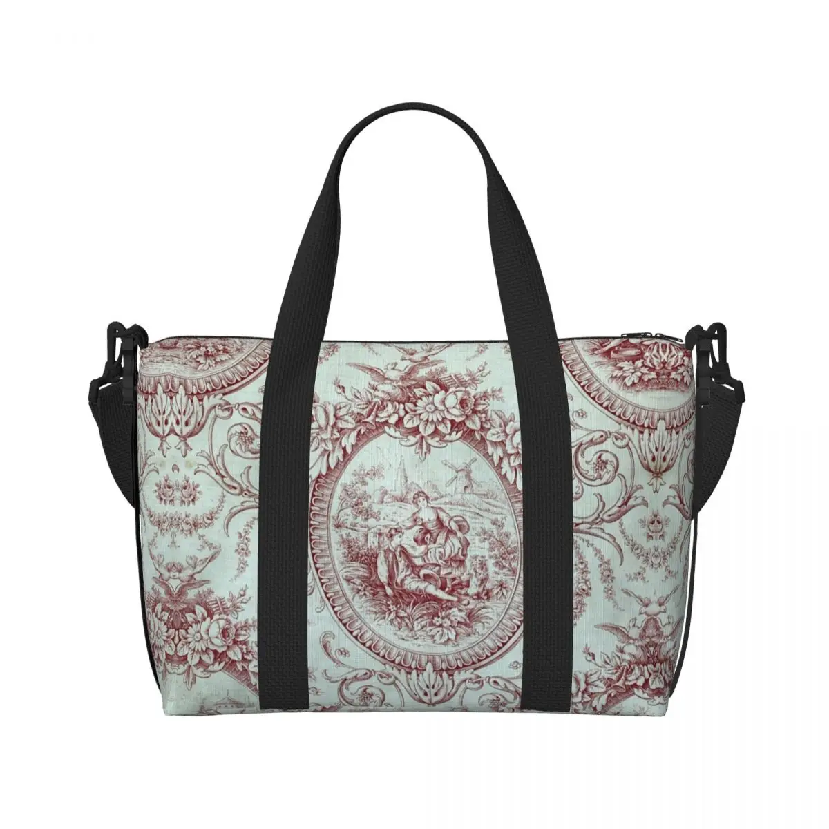 Toile De Jouy francés personalizado con motivo azul marino, bolso De mano para mujer, gran capacidad, arte tradicional, gimnasio, playa, bolso De viaje De hombro