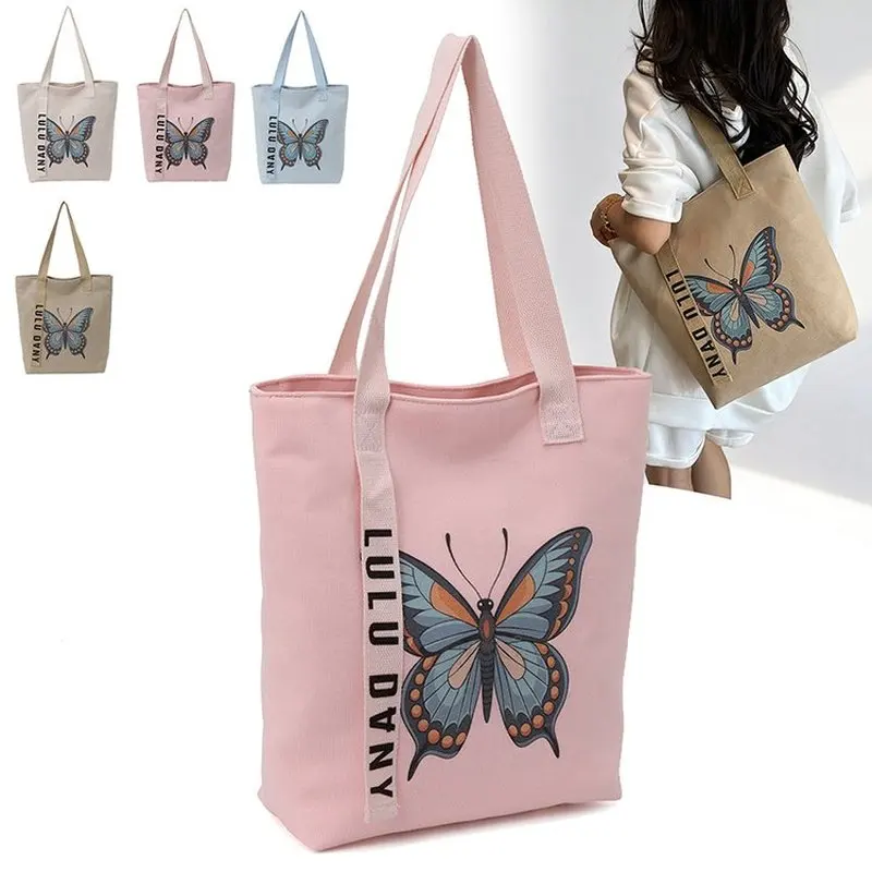Butterflies Personality Shoulder Shopping Bag Breathable Fashion Daily Woman Canvas Tote Bags Reusable Large Capacity Handbag