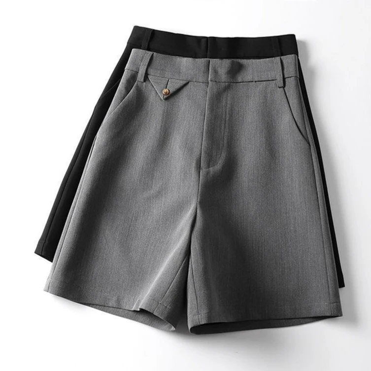 Suit Shorts Women's Summer New High Waist Slimming Mid Length Pants For Outerwear A-line Wide Leg Pant