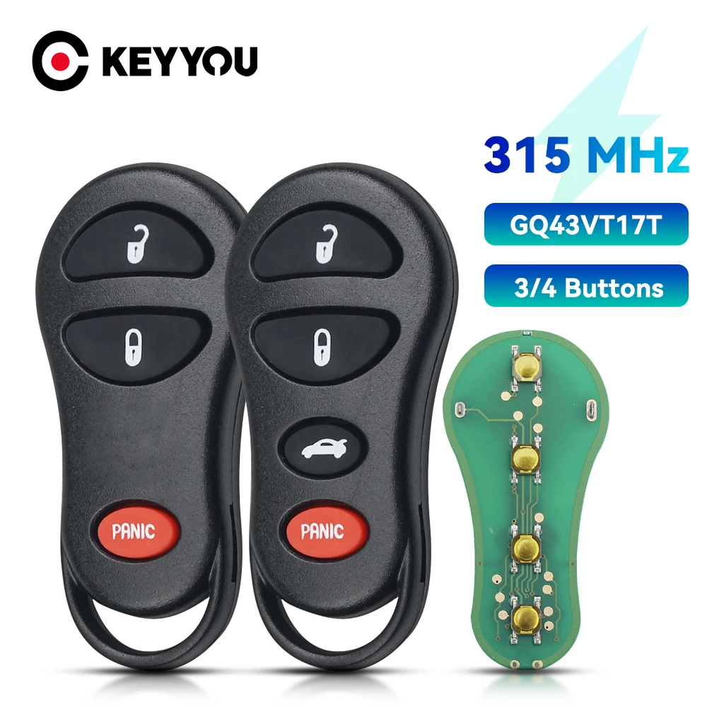 KEYYOU Remote Car key For Dodge For Jeep For Chrysler Concorde 300M 2001-2004 GQ43VT17T GQ43VT17T Keyless key 3 Buttons 315Mhz