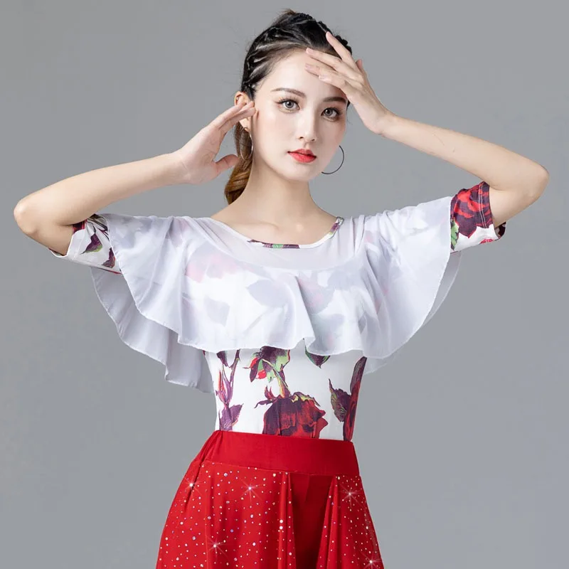 Hauts de danse latine personnalisés, tenue d'entraînement pour femmes, valse standard national moderne, haut à manches courtes, costume de danse carrée, 2025