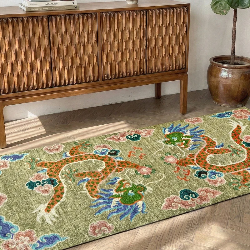 

Retro Dragon Totem Advanced Room Carpet Foldable Machine Washable Coffee Table Anti-slip Floor Mat Bedroom Bedside Soft Rug 러그