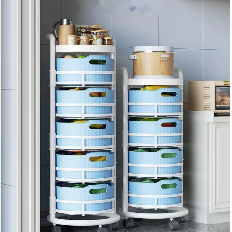 Rotating Kitchen Storage Shelf, Multi-Layer Organizer for Vegetables and Fruit, Floor-Standing Space-Saving Design