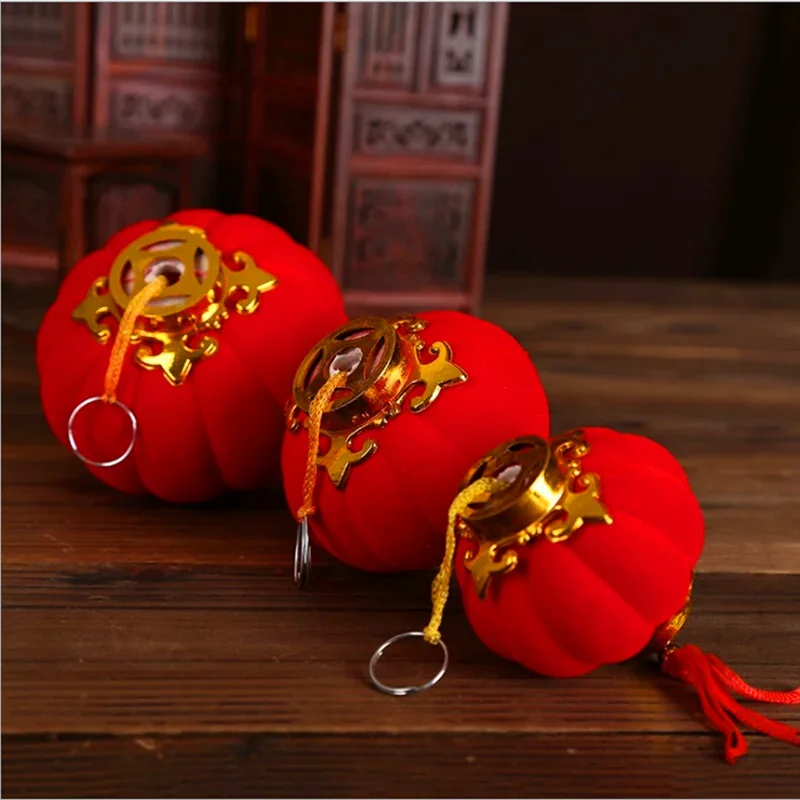 16PCS Hanging Flocking Red Lantern New Year Wedding Party Hang Mini Lantern Home Decoration for Spring Festival and Celebration