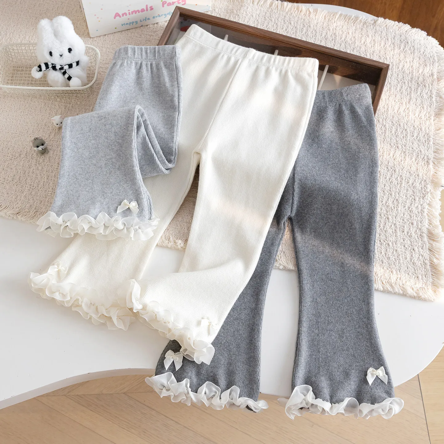 2026 Spring/Autumn New Girls' pant Lace Bellbottom Pants lace Versatile Tailored Leggings for Baby Girls