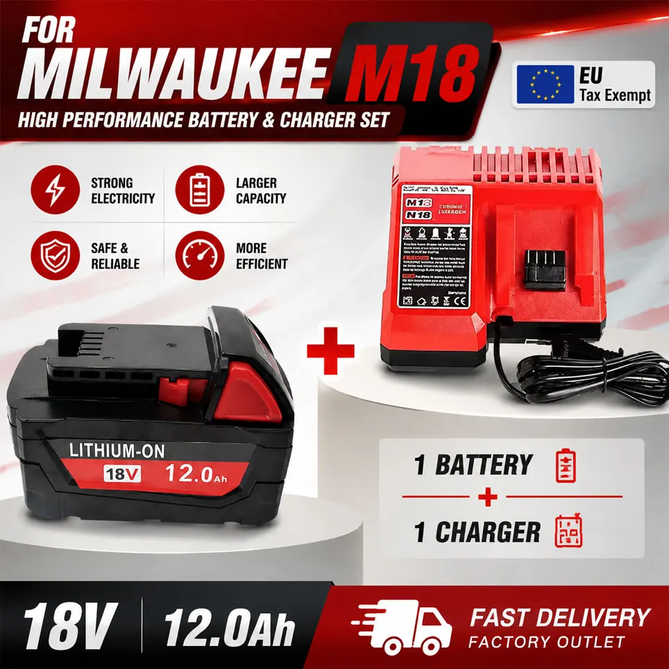 Hochleistungs-Lithium-Akku 9,0Ah 12,0Ah 18650 für Milwaukee M18 18V, Ersatz-Werkzeugakku kompatibel mit 48‑11‑1860 48‑11‑1850 48‑11‑1840, EU-Lagerbestand Polen.