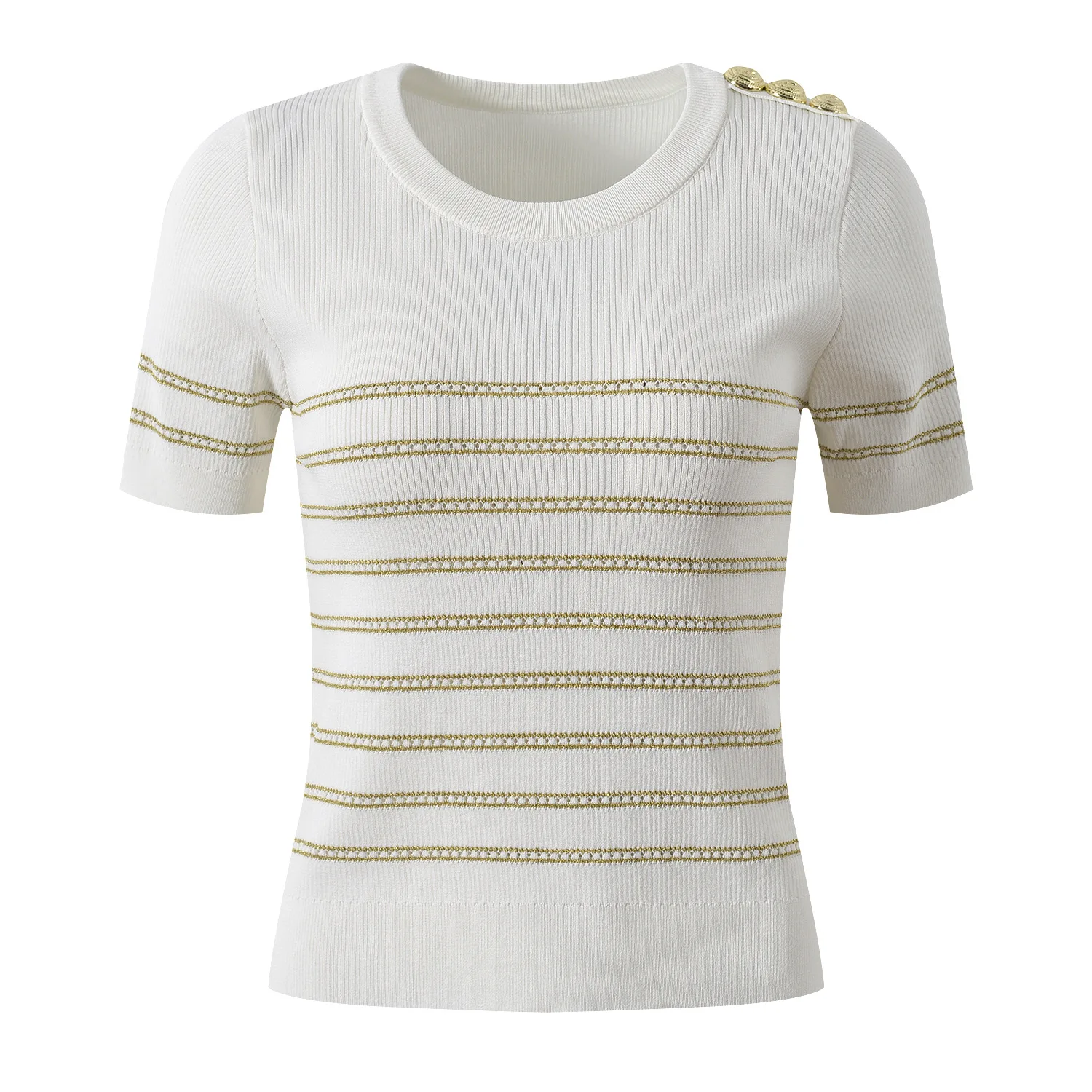 

Summer 2025 Slim Fit Stripe Knitted ort Sve Overhead Top round Ne Color Blo Design Versatile Ice Silk Commute Sle ...