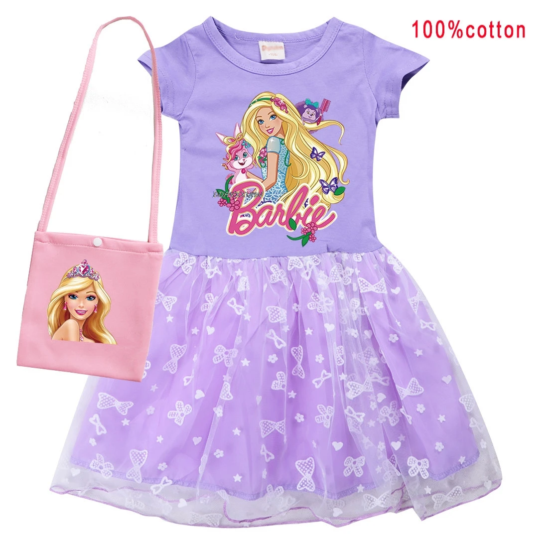 Barbie Kinder Kleidung Mädchen Barbie Kleid Sommer Ärmel Bogen Sommerkleid Baby Kinder Geburtstags feier Prinzessin Kleider