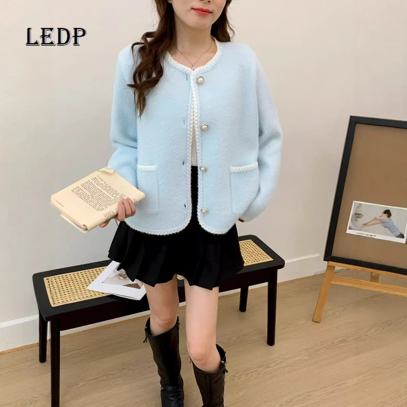 

Французский дизайн, искусственный норковый бархат, вязаный женский кардиган, осень-зима 2022, новый темпераментный свободный свитер, куртки для женщин