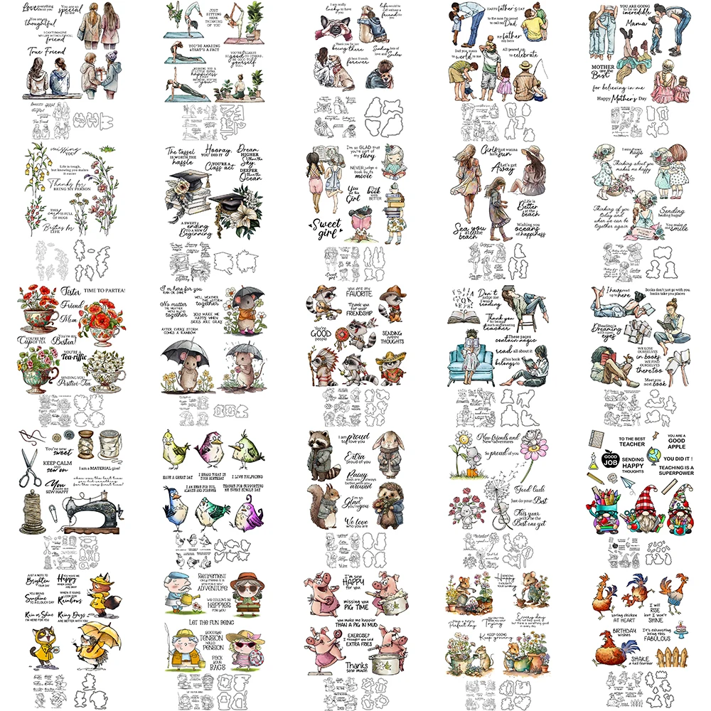 Liebe süße Wünsche Phrase klare Stempel Mama Papa Kinder Critter Mäuse Henne Silhouette Metall Stanzformen für DIY Urlaub Papierkarten