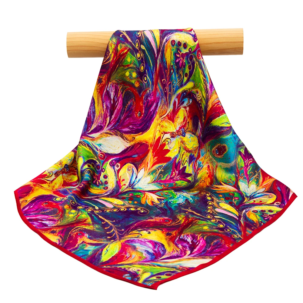 53cm 100% Natural Silk Scarf Women Paisley Floral Bandana Bird Print Boho Neckerchief Peacock Inspired Hair Wrap Gift Zentangle
