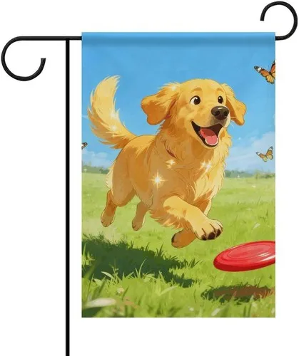 Playful Golden Retriever Garden Flags Double Sided Polyester Seasonal, 12x18 XXQ