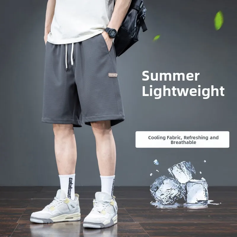 

Мужские летние тонкие свободные спортивные брюки из ледяного шелка, модные прямые брюки-капри, быстросохнущие, дышащие, из полиэстера