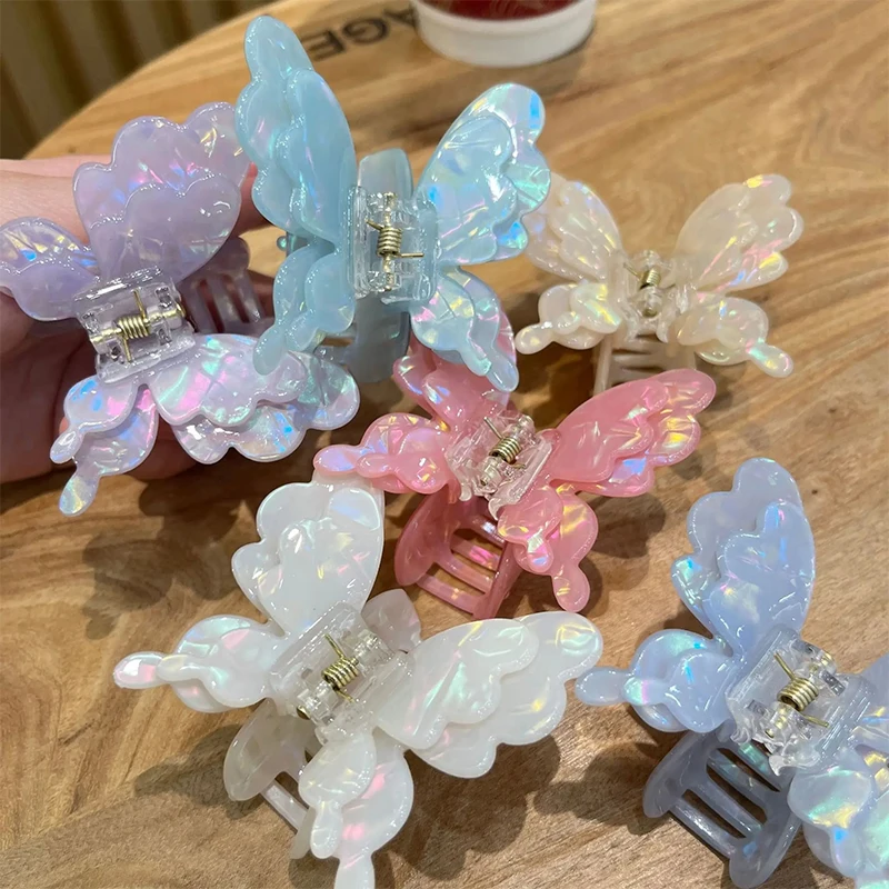 Gradient Double Layer Butterfly Claw Clip for Women Korean Sweet Temperament Pan Hair Shark Clip Girl Hair Accessories﻿