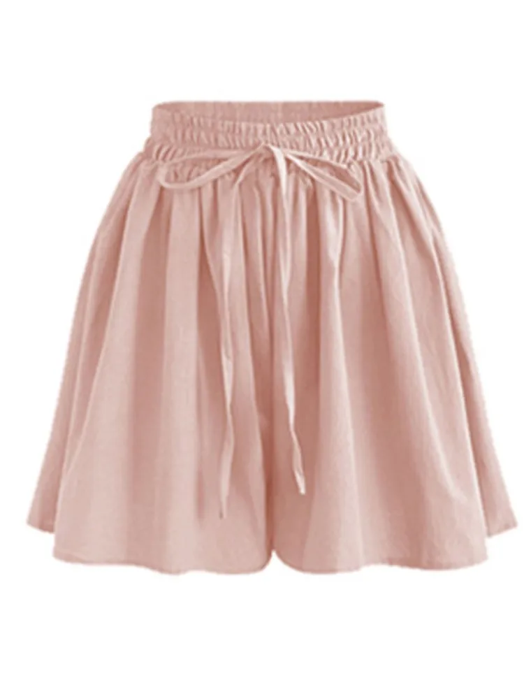 Casual Pants Loose Wide Leg Shorts Women's Summer Chiffon Skirt Elastic Tie Cinched Waist Solid Color Versatile Three Part Pants