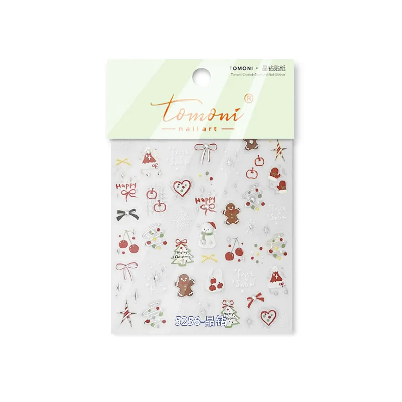5D 메리 크리스마스 광택 실버 스타 리본 눈사람 트리 장갑 눈송이 접착제 네일 아트 스티커 데칼 매니큐어 X'mas Charms