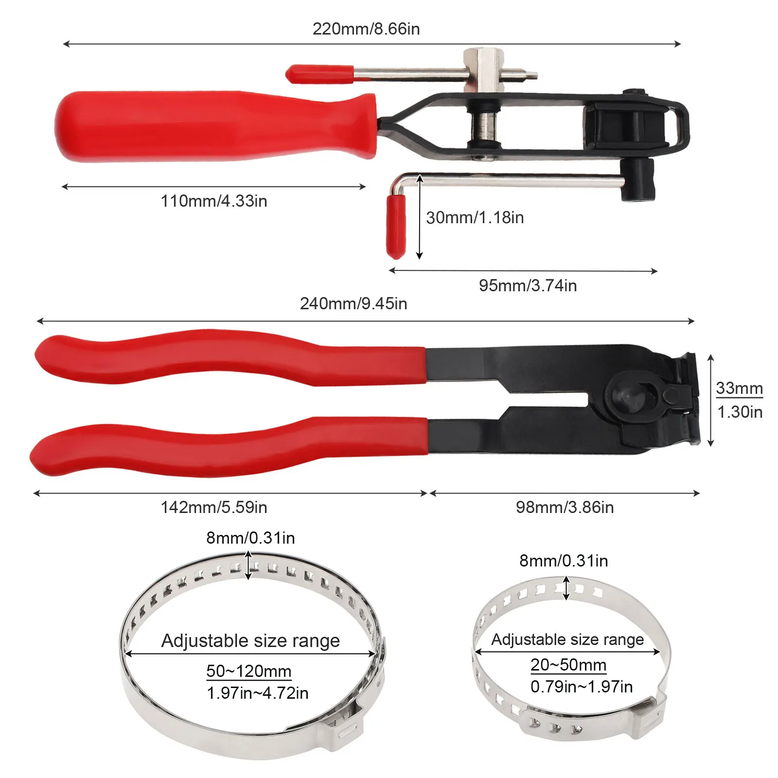 1 Set Heavy Duty Antiskid CV Joint Boot Clamps Crimping Pliers for Most Cars with 10 Crimp Bands, Ear Boot Tie Pliers Tools