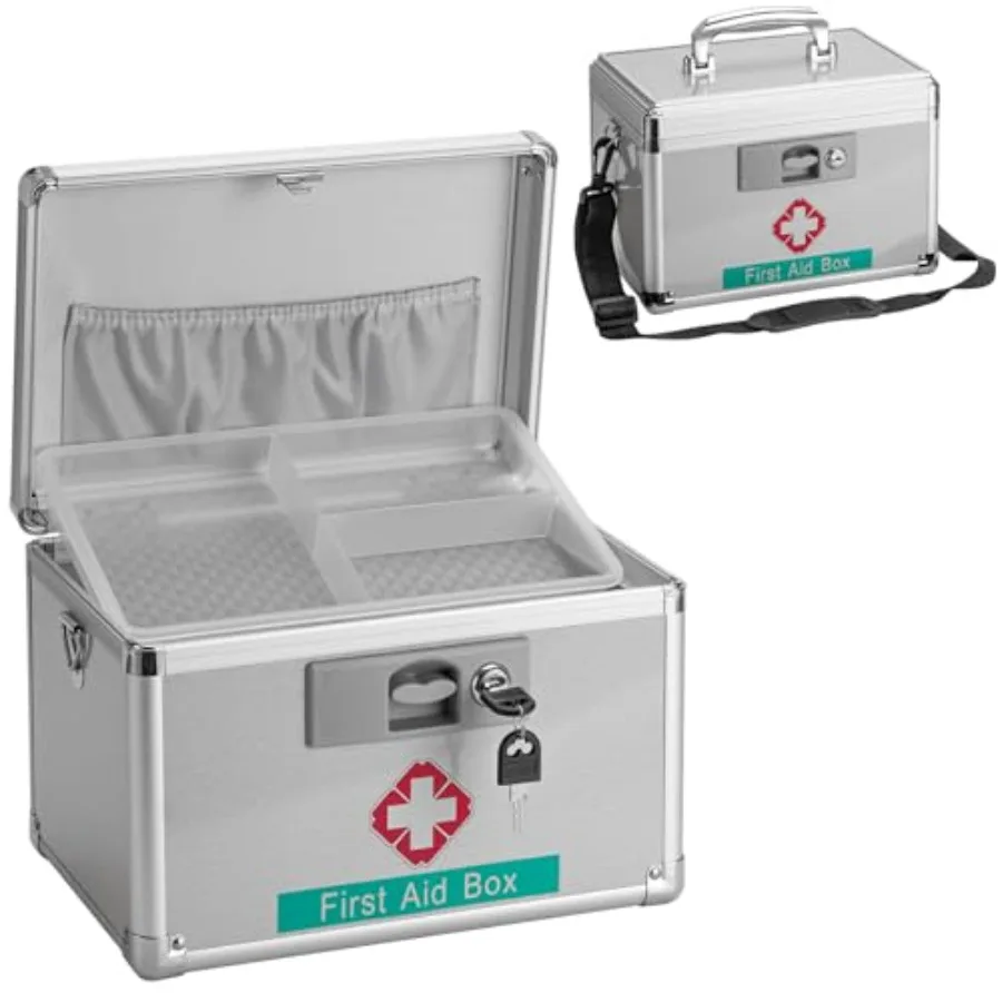 

Medicine Storage Box with Key - 15 x 8.7 x 9.4 Inch -Empty Lock First Aid Box for Drugs and Pill, Medical Organizer Container f