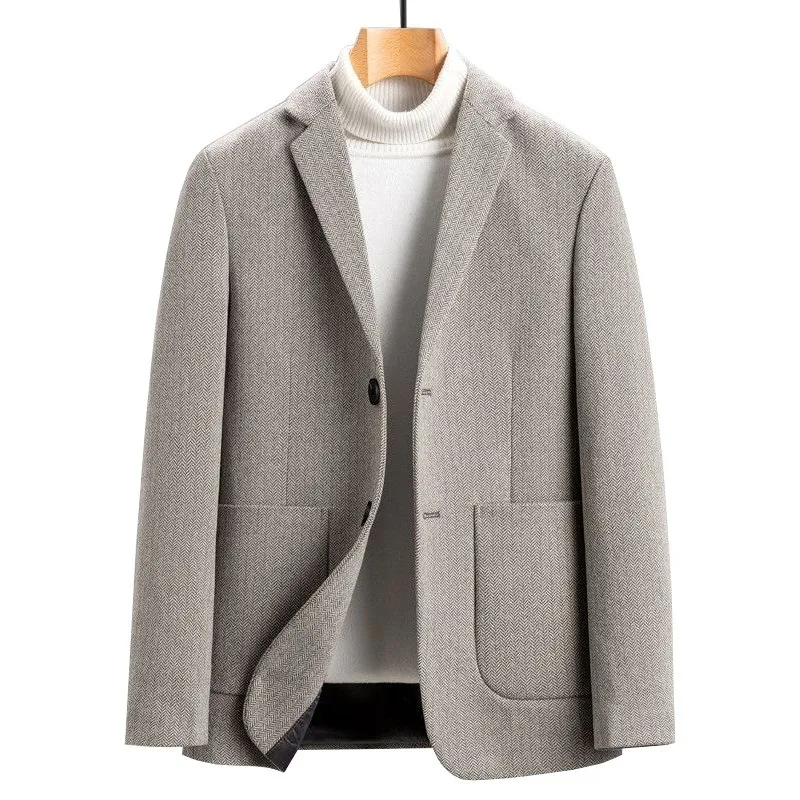 KIDWHXR Man Suit Coat Slim Single-breasted Pocket Male Outerwear Simple Solid Long Sleeve Business Office Casual Men Blazer