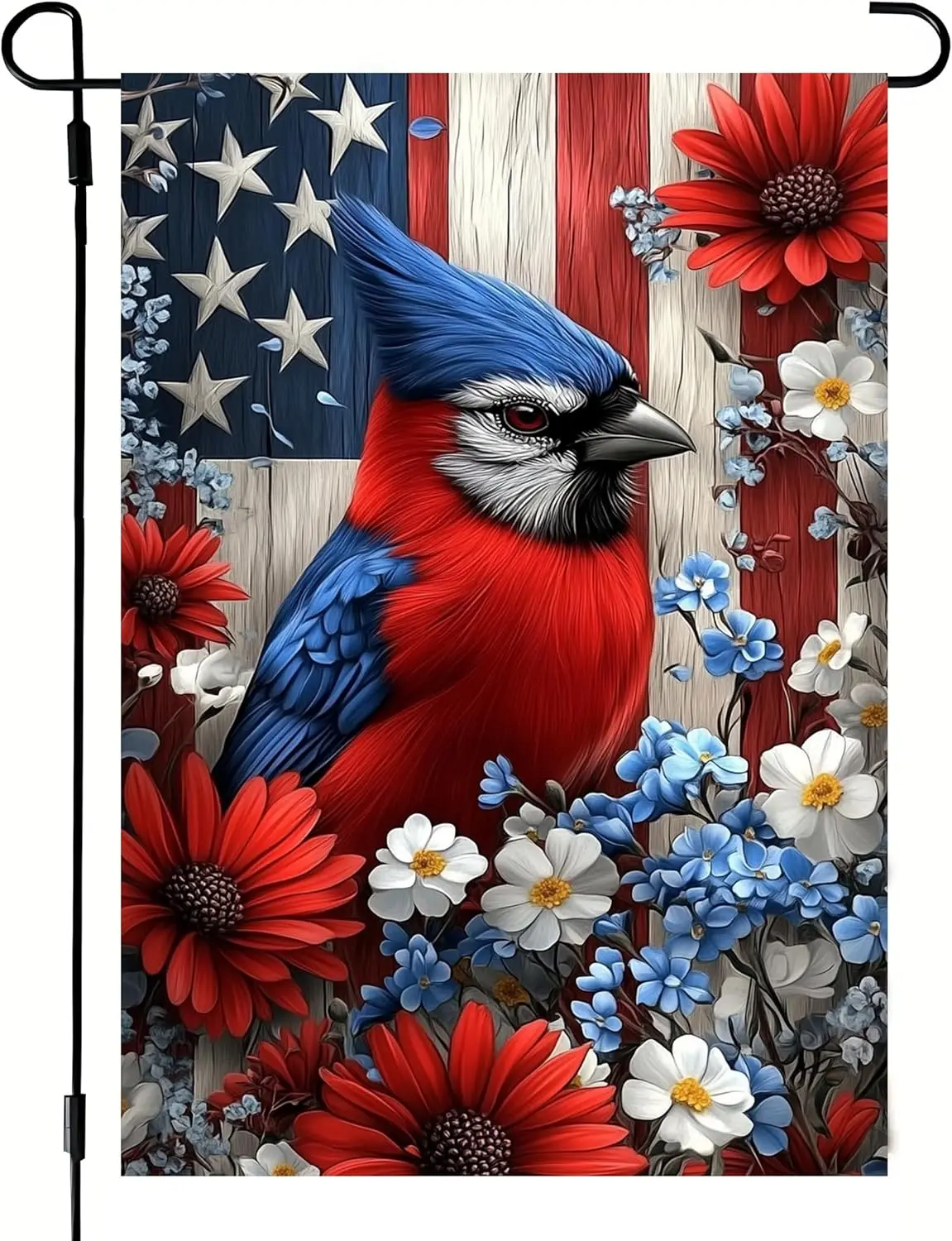 4th of July Patriotic Garden Flags for Outside 12x18 Double Sided, Small Burlap Summer Cardinal Floral Garden Flag Fourth of jjp