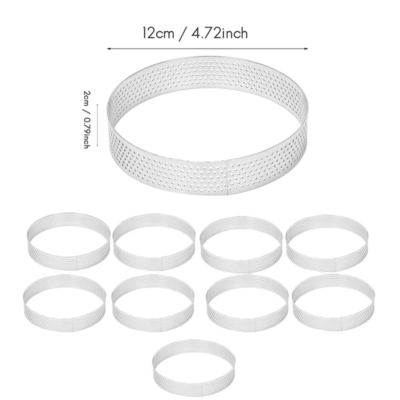 10Pack 12Cm Circular Tart Rings With Holes Stainless Steel Fruit Pie Quiches Cake Mousse Mold Kitchen Baking Mould Tool