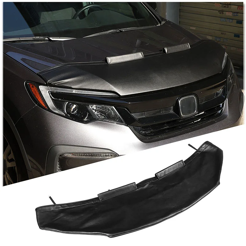 For Honda Pilot 2015-2022 Car Hood Sand and Stone Deflector Protection Cover Black Leather Car Exterior Decorative Accessories