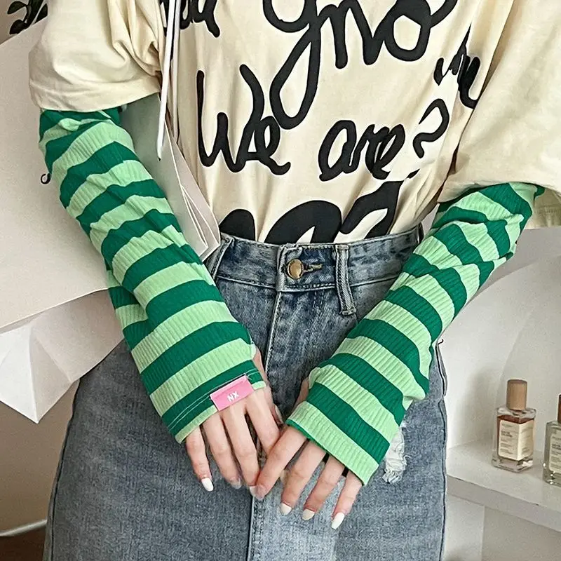 Summer Sun Protection Women's Ice Silk Sleeves, Loose Arm Protection, UV Protection, Fashionable Striped Driving Sleeves image 6