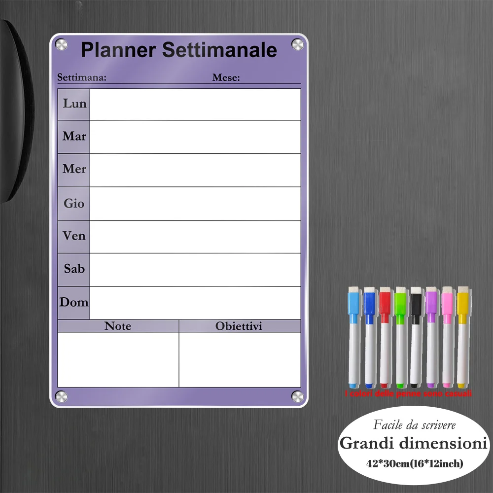 Italiano | Magnetic Weekly Planner in Italian, Writable And Erasable, Includes 8 Pens. Ideal for Planning Meals