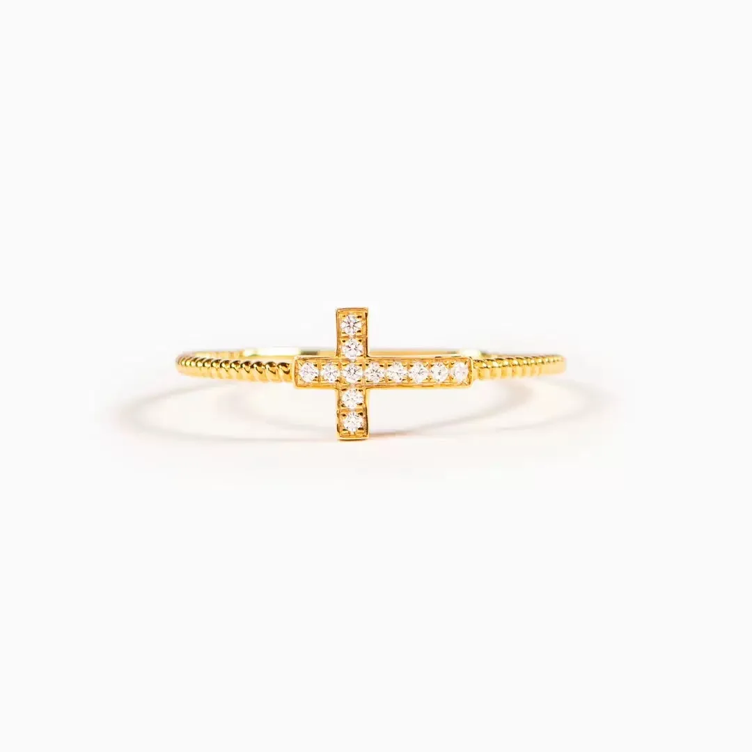 

Withered S925 Sterling Silver Cross Ring Fashionable And Trendy Women's Simple And Versatile Zircon Inlaid Ring