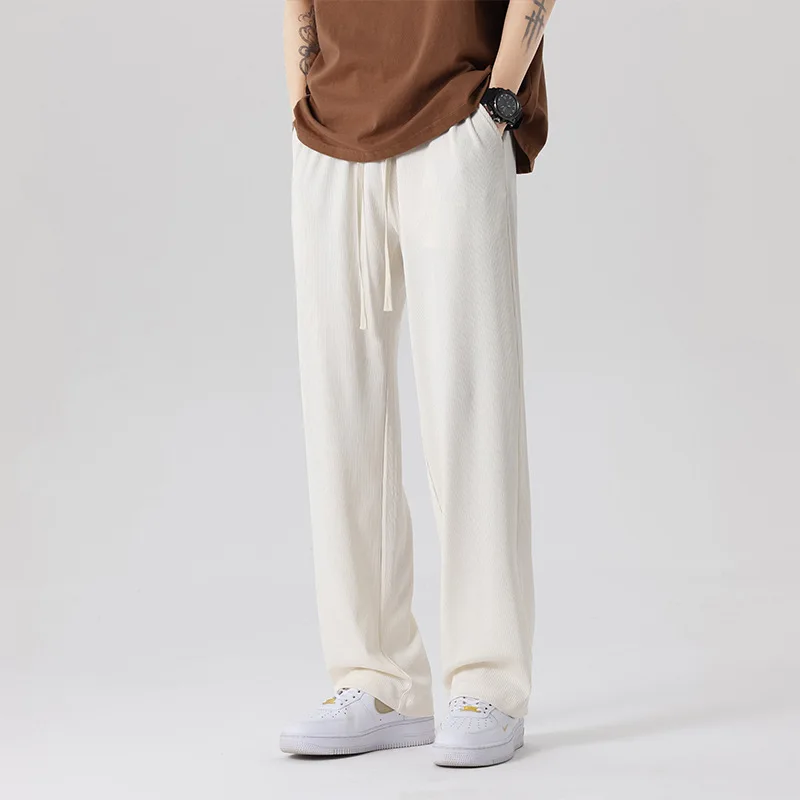 

2025 New White Ice Silk Casual Pants Men's Summer Thin Section Drape Mopping Pants Straight Loose Wide-leg Trousers Streetwear