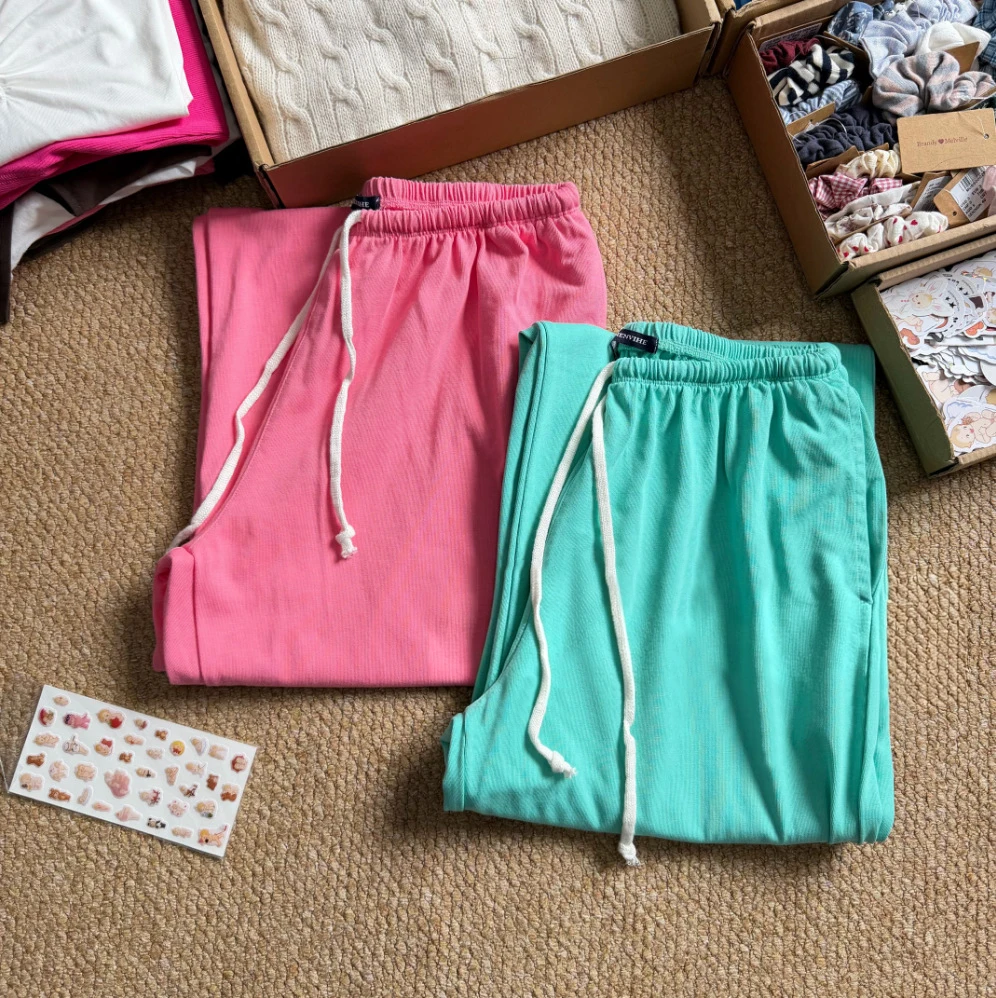 Solid Drawstring Straight Sweatpants Women Autumn High Waist Soft Cotton Trousers Casual Vintage Streetwear Sport Long Pant Y2k