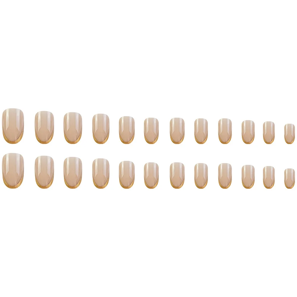 Uñas postizas cortas y medianas con punta francesa dorada, uñas postizas elegantes minimalistas, cobertura completa, pegamento en uñas artificiales para mujer, uso diario