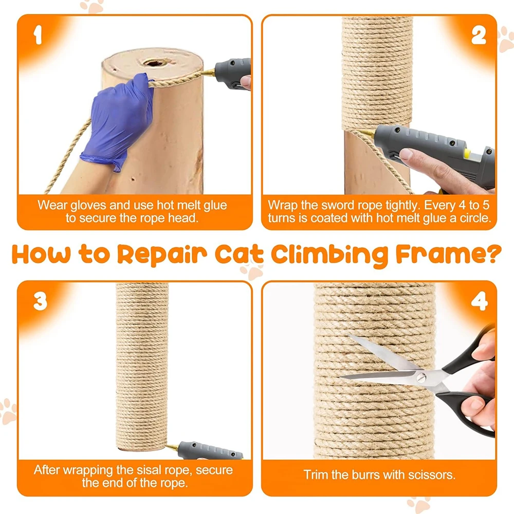 Cat Scratcher Rope DIY Natural Sisal Rope Toy Cats Paw Claw Furniture Protector Cat Tree Tower Climbing Frame Binding Rope