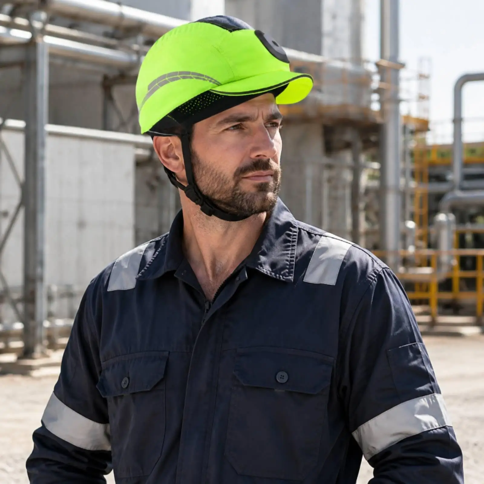 Light Duty Industrial Head Protection Cap with Textile Cover and Reflective Tape for Work Sites
