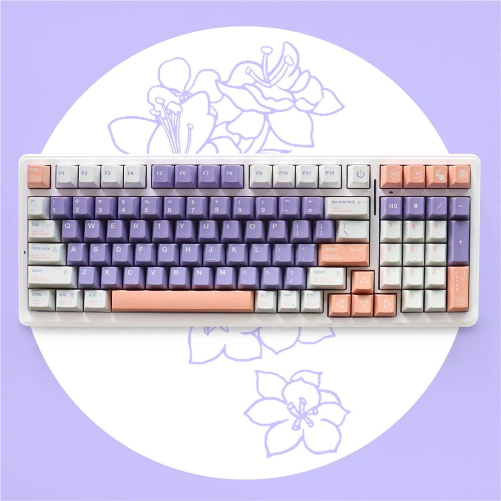 Violet keycap 129 keys five-sided sublimation process highly suitable for mechanical keyboard