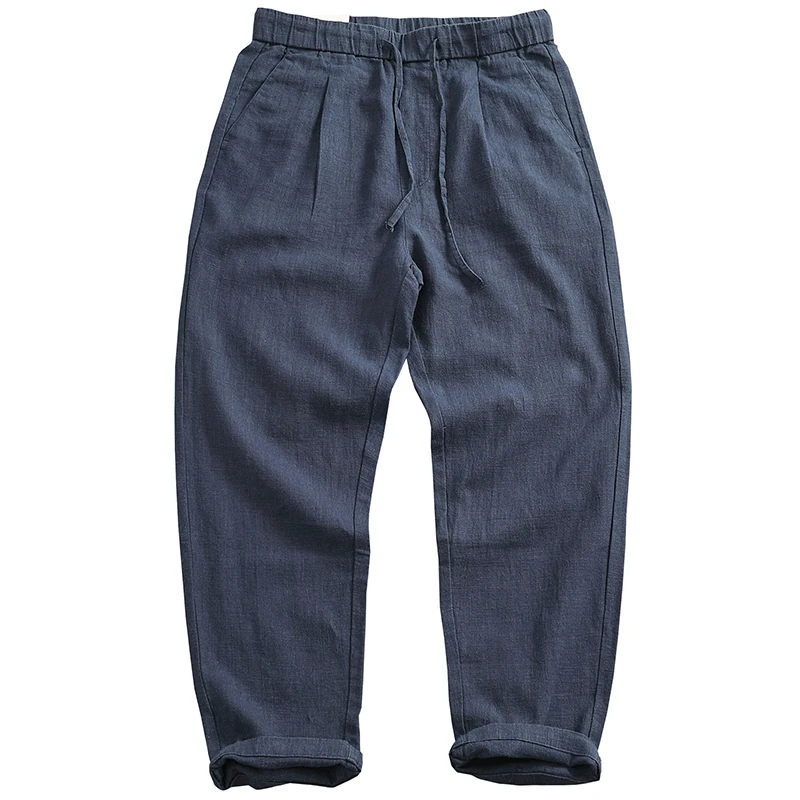 レトロな日本風アート麻メンズルーズストレートチューブコーンパンツ綿麻トレンディビジネスカジュアル万能ロングパンツ