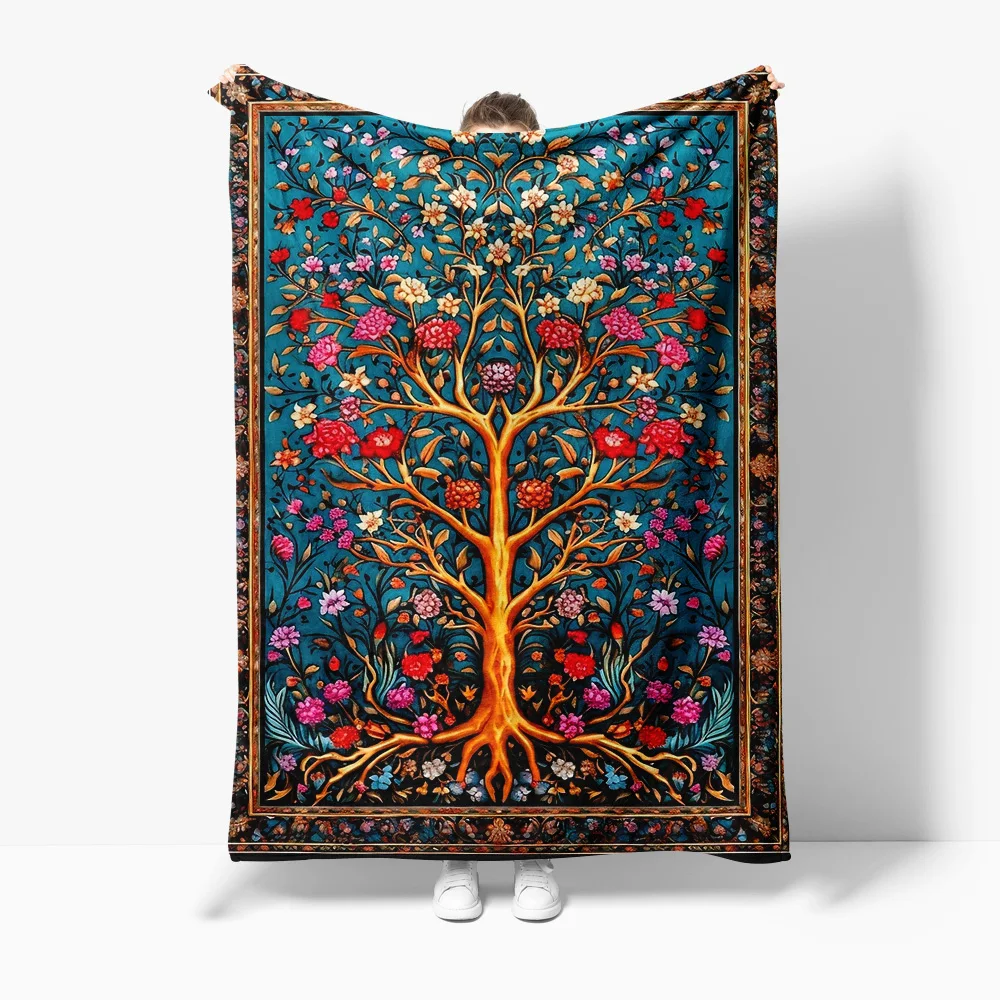 

Luxurious Floral Embroidered Fleece Blanket Autumn Winter Decorative Throw Blanket Soft Warm Bed Cover for Sofa Couch
