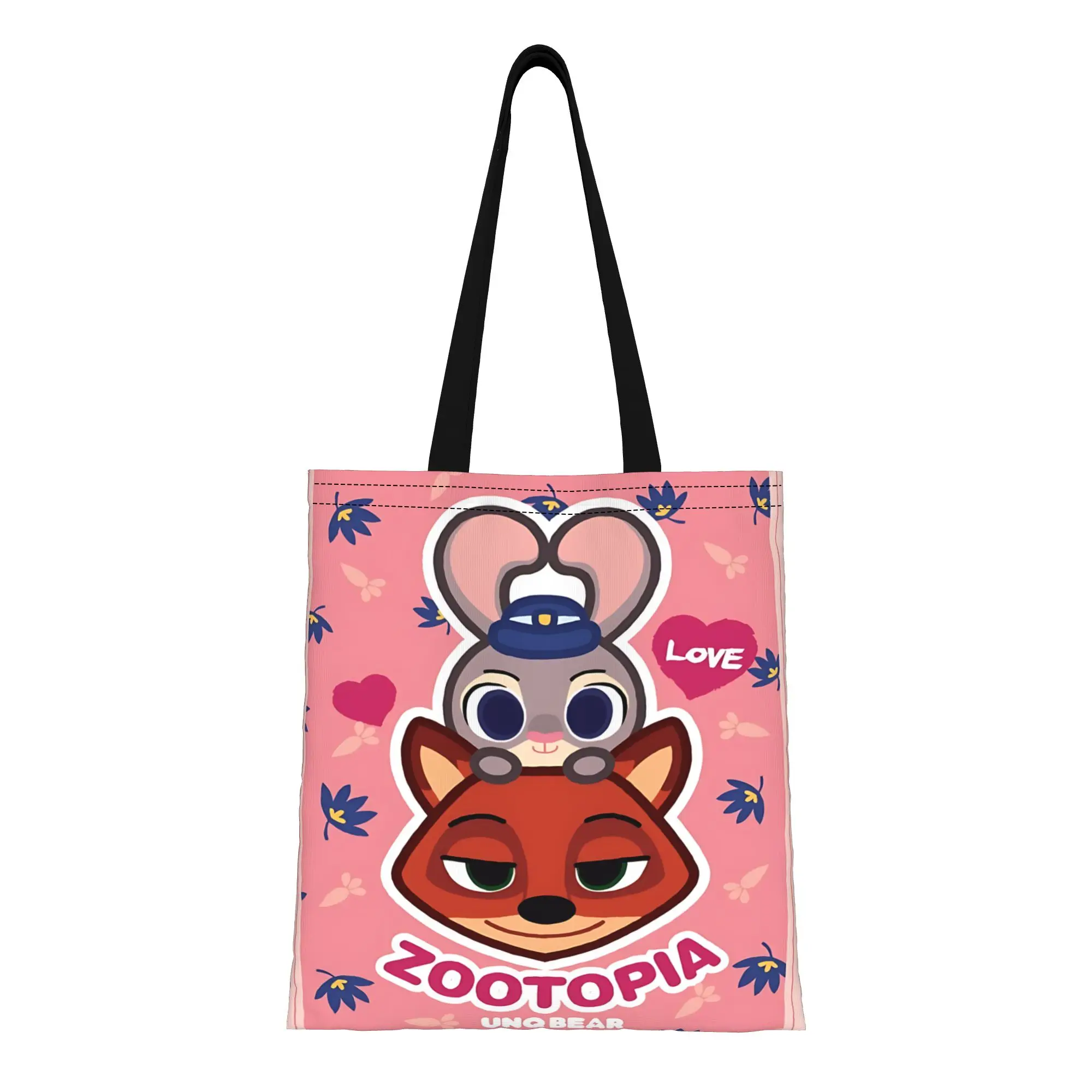 

1PC Valentine's Day Disney Zootopia 2 Reusable Double Sided Canvas Tote Bag Shoulder Cartoon Judy And Nick avatar Handbag
