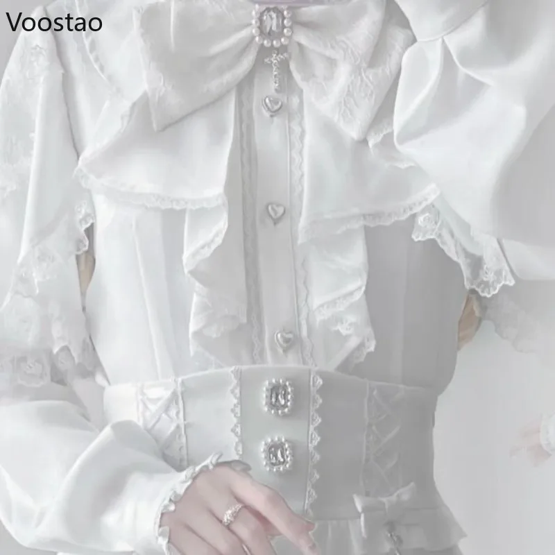 Japanse Gothic Lolita Stijl Rok Set Vrouwen Y2k Esthetische Kant Sjaal Boog Shirt Tops Ruches Mini Rok Herfst Zoete Lolita Pak