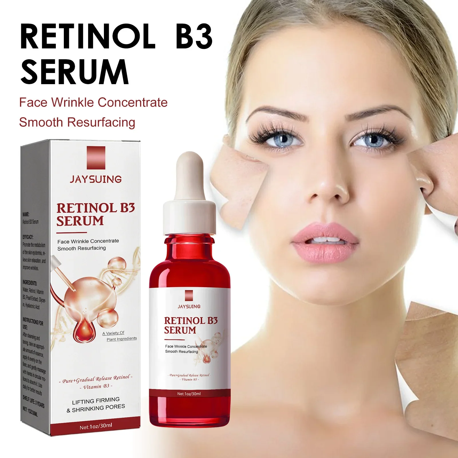 Jaysuing Retinol Facial Essence Fading Wrinkle Firming Skin Moisturizing Anti-Wrinkle Essence Vitamin B3 Age-Defying Complex