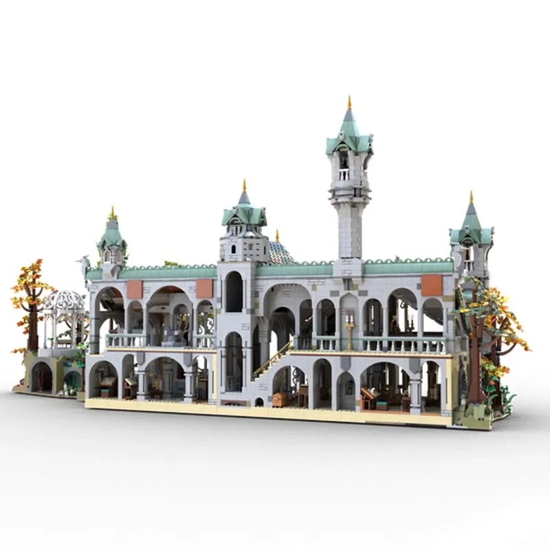 New MOC-149444 Trilogy Elven Kingdom Extension Medieval Castle Building Blocks Brick Movie Scene Toy for Kid Birthday Gift