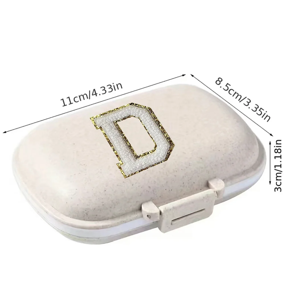 New White Letter Embroidered Logo Portable Daily Medicine Storage and Sorting Pill Box 8-Grid Horizontal Medicine Storage Box